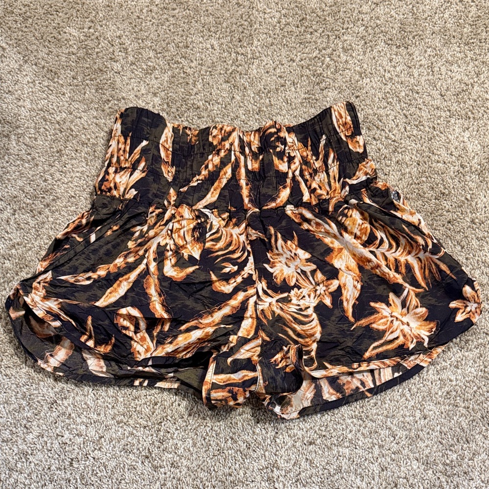 Free People Movement Black and Brown Floral High Waist Shorts